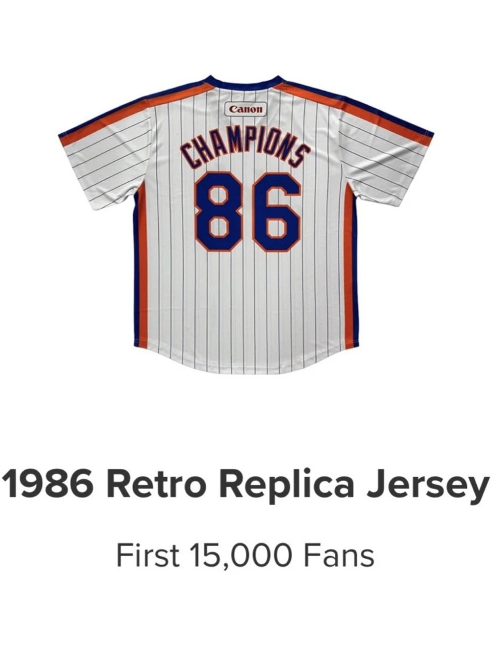 New York Mets '86 Champions 8/2 Giveaway Jersey
